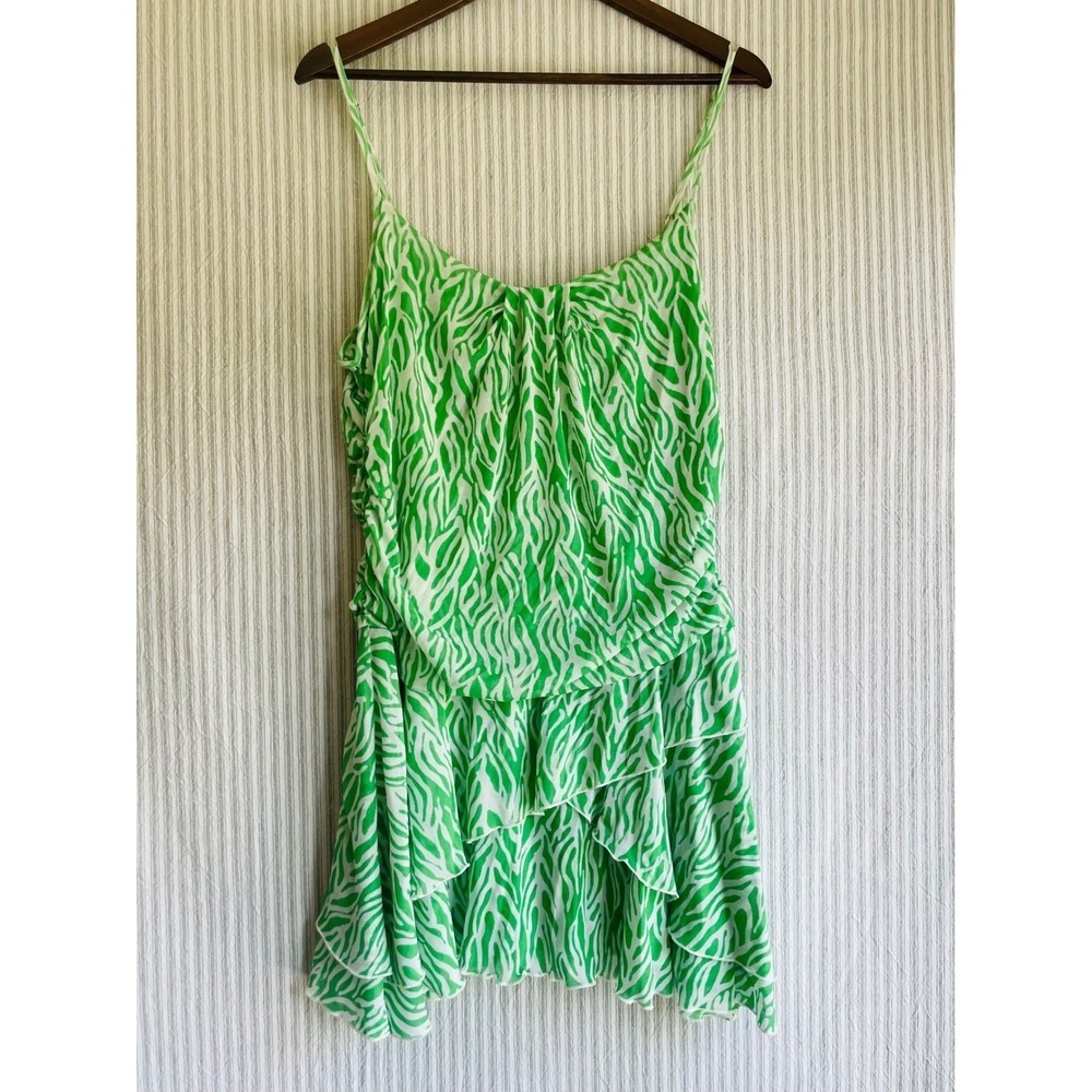 Diane von Furstenberg Target Green Zebra Mesh Tiered Ruffle Mini Dress Large